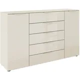Rauch Schubkastenkommode RAUCH "Kommode Türkommode Sideboard Kombikommode FLIPP mit Glasfront", beige (beige, glas beige (champagner)), B:160cm H:99cm T:42cm, Holzwerkstoff, Sideboards, 2-türig, 5 Schubladen, Soft-Close, Oberboden und Front Glas, 2 Breiten
