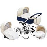 SKYLINE Klassisch Retro Stil Wicker LUX Kombi-Kinderwagen Buggy 3in1 Reise System Autositz (Isofix) (Morning Cream/17 "Räder)