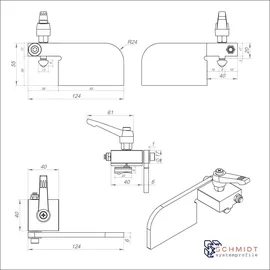 SCHMIDT systemprofile Längenanschlag C 2m Aluminium-Profil Säge-Anschlag 1m-1m Mitte Maßband Stahl 2x Ablängklappe