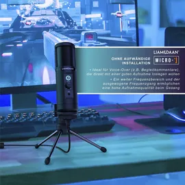 Liam&daan Podcast Mikrofon mit Monitorfunktion & Dreibeinstativ 192 kHz - 20 Hz bis 20 kHz