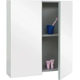 Mendler Spiegelschrank HWC-B19b, Badschrank Hängeschrank, 2 Regalböden hochglanz MVG-zertifiziert 70x60x16cm ~ grau
