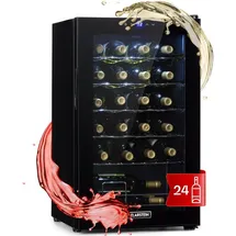 Klarstein Weinkühlschrank, 1 Zonen Getränkekühlschrank Klein, Kleiner Weinschrank 63L, Wein-Kühlschrank Klein mit Glastür, Indoor/Outdoor