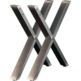 Wiltec Tischbeine 2er Set aus lackiertem Stahl klarlackbeschichtet im X-Profil 72x60cm Tischkufen Tischgestell Tischuntergestell in X Form