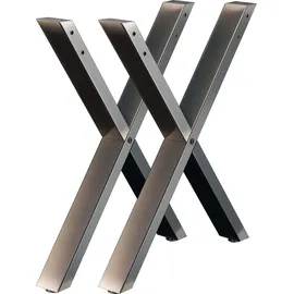 Wiltec Tischbeine 2er Set aus lackiertem Stahl klarlackbeschichtet im X-Profil 72x60cm Tischkufen Tischgestell Tischuntergestell in X Form