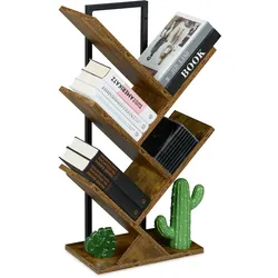 Relaxdays Bücherregal, 4 Ebenen, HBT: 71x40x21,5 cm, Baum-Design, Bücher, CDs, Dekoregal, Wohnzimmerregal, braun/schwarz
