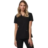 Medizal Fashion - Damen Kasack, LuXmi Medizinische Bluse, Schlupfkasack mit V-Ausschnitt, Arbeitskleidung für Pflege Ärzte und Ärztinnen, Scrubs, 3 Taschen - New York Schwarz, L - L