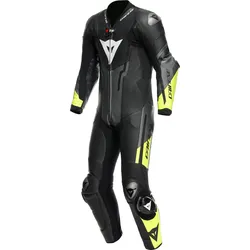 Dainese Misano 3 D-air, Lederkombi 1tlg. perforiert - Schwarz/Dunkelgrau/Neon-Gelb - 60