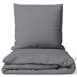 NYVI Bettwäsche Set DreamScience Mikrofaser Uni - Atmungsaktiv & Weich - Mit Reißverschluss 155x220 + 80x80 cm grau
