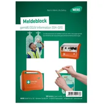 WERO Meldeblock gemäß DGUV 204-021 – DIN A5, 50 Blatt - Dokumentation von Erste-Hilfe-Leistungen im Betrieb - Mit Musterseite & sicherer Aufbewahrung