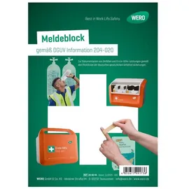 WERO Meldeblock gemäß DGUV 204-021 – DIN A5, 50 Blatt - Dokumentation von Erste-Hilfe-Leistungen im Betrieb - Mit Musterseite & sicherer Aufbewahrung