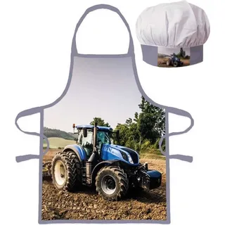 BrandMac Blauer Traktor Schürzen-Set Kinderschürze Kochschürze Backschürze Bastelschürze -