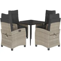 VidaXL 5-tlg. Garten-Essgruppe mit Kissen Hellgrau Poly Rattan