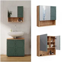 Vicco Badspiegelschrank Irma Eiche Grün 54 x 55 cm Badezimmer