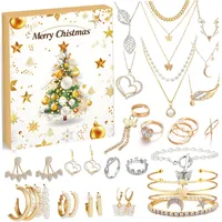 DAGLLGEW Schmuck Adventskalender 2025 24 Tage Gold Silber Schmuck Adventskalender umfassen Ohrringe Halsketten und mehr Weihnachts -Countdown -Adventskalender für Kinder Erwachsene