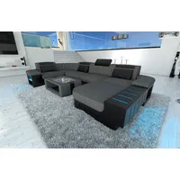 Sofa Dreams Wohnlandschaft Stoffsofa Couch Bellagio U Form Stoff Polster Sofa, mit LED, wahlweise mit Bettfunktion als Schlafsofa, Designersofa grau|schwarz