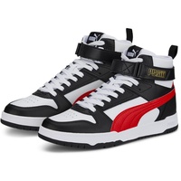 Puma RBD Game Sneaker, White High Risk red/PUMA black/PUMA Team Gold, 44