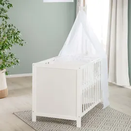 roba Mulitfunktionsbett Sterne grau mit Beistellfunktion, Lattenrost, Matratze, Bettreduzierer, Himmel, Himmelstange, Kinderbett, Anstellbett, Babybet, 0176W-16V191, weiss