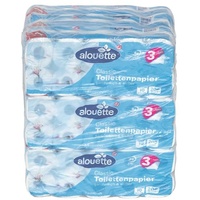 Toilettenpapier 3-lagig - 90 Rollen (9 Pack à 10 Rollen) weiß, alouette