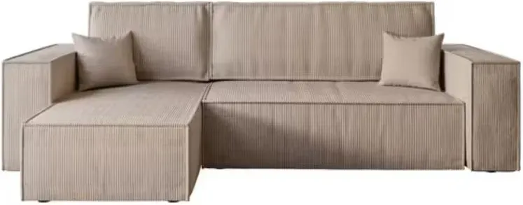 Universelles, großes, gepolstertes L-förmiges Sofa CARLOS mit Stauraum (B247 cm x T143 cm), Beige Cordstoff, Ecksofa mit großem Schlafbereich von 200 x 130 cm, Universelles Sofa für jeden Raum: Das Ottomane kann wahlweise links oder rechts platziert werden
