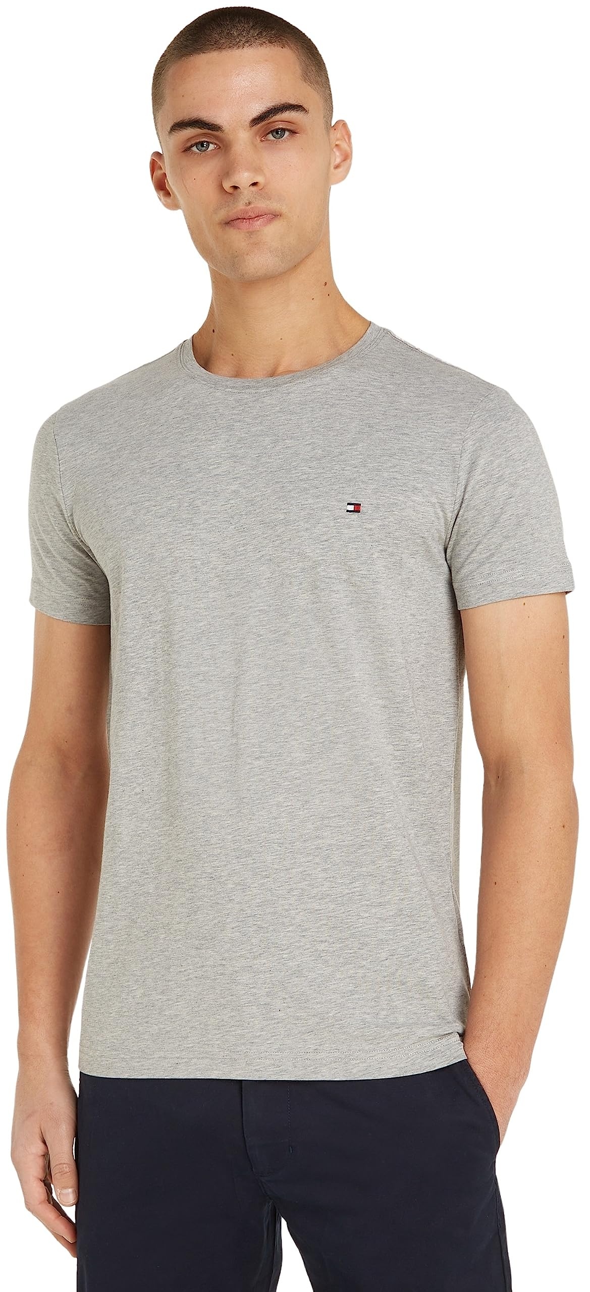 Tommy Hilfiger Herren T-Shirt Kurzarm Core Stretch Slim Fit, Grau (Light Grey Heather), S