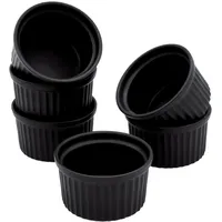Spetebo Porzellan Creme Brulee Schälchen klein - 200 ml / 6er Set / Ofen Soufflé Schalen schwarz - Dessertschälchen Servierschale Förmchen klassisch für Dessert Muffins Pasteten Mini Auflaufform