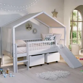 Vipack Hausbett Forrest 90 x 200 cm Buche massiv lackiert weiß