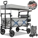 Sekey Bollerwagen Klappbar Transportkarre Handwagen Kinderwagen mit Dach bis 150 kg, Faltbar Bollerwagen mit Schiebegriff, stoßfesten PU-Rädern und Bremsen grau