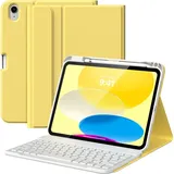 MoKo Hülle mit Tastatur für iPad A16 11 Generation 2025/10 Generation 2022(11/10.9 Zoll), TPU Schutzhülle iPad 10. Gen Hülle mit Pencil Halter und magnetisch Abnehmbarer Tastatur mit QWERTY, Hellgelb