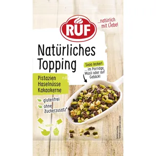 RUF Natürliches Topping mit Pistazien, Haselnüssen, Kakaokernen, ohne künstliche Zusatzstoffe, lecker auf Porridge, Müsli, glutenfrei und vegan, 30g