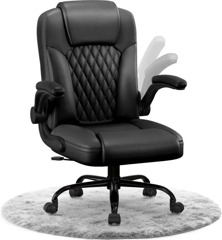GTIMEX Bürostuhl ergonomisch, Schreibtischstuhl aus Kunstleder mit 90° klappbaren Armlehnen, Schreibtischstuhl mit 90-120° Wippfunktion, ergonomischer Bürostuhl mit Lendenwirbelstütze, Schreibstuhl höhenverstellbar, 150kg Tragfähigkeit