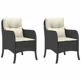 vidaXL Gartenstühle mit Kissen 2 Stk. Schwarz Poly Rattan