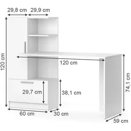 Vicco Schreibtisch Tomy Weiß, 150 x 59.3 cm,