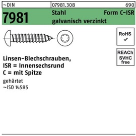 Reyher Blechschraube DIN 7981 LIKO ISR 2,2x16 -C-T6 Stahl galv.verz. Spitze 2000St.