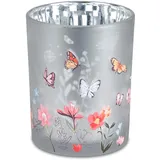 Formano Dekorativer Leuchter Windlicht Motiv Sommerzeit 8cm Glas mit Lithografie-Dekor