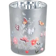 Formano Dekorativer Leuchter Windlicht Motiv Sommerzeit 8cm Glas mit Lithografie-Dekor