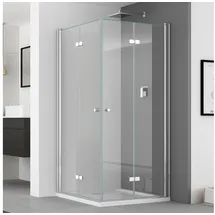 IMPTS Eckdusche Duschkabine Eckeinstieg Drehfalttür eckdusche, BxT: 120x120 cm, Sicherheitsglas, Falttür Faltdusche Falttürkabine, mit hochwertigen Aluminiumprofilen in Chrome, Duschabtrennung Falttür Dusche Glasabtrennung 120 cm x 185 cm x 120 cm