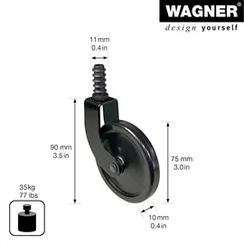 Wagner Teewagenrolle mit Stift + Hülse Tragkraft 35 kg Schwarz Ø 75 mm