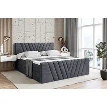 altdecor Boxspringbett mit Fußteil, H4 Matratze und Topper - 180x200 cm - ERNINA-Z - Dunkelgrau Samt - Polsterbett mit Bettkasten und Lattenrost, ... - Dunkelgrau