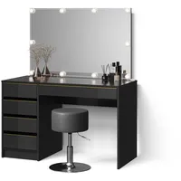 Livinity® Schminktisch, Schwarz, Gold, Holzwerkstoff, 5 Fächer, 5 Schubladen,