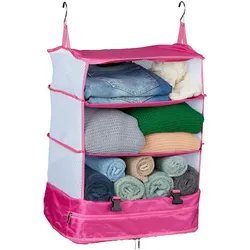 Relaxdays Gepäck Organizer zum Hängen, HBT: 55x44x30 cm, Kofferorganizer faltbar, 4 Fächer, tragbarer Packwürfel, pink