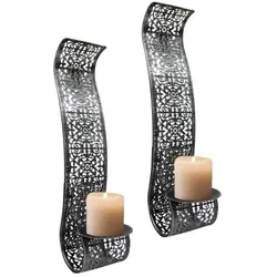 Lex 2er Set Wandkerzenhalter Metall Kerzenhalter Wandlicht Wanddeko schwarz