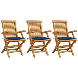 vidaXL Gartenstühle mit Königsblauen Kissen Gartenstuhl 60 x 60 x 89 cm blau 3 St.