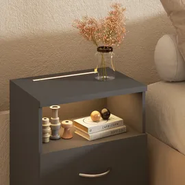 CASARIA Casaria® Nachttisch 2er Set mit Schubladen Boxspringbett Schlafzimmer Wohnzimmer Beistelltisch Nachtschrank Anthrazit