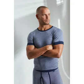 CLIPPER Unterhemd CLIPPER EXCLUSIVE, Herren, Gr. 4, 2 Stk., N-Gr, blau (marine), Single Jersey, Obermaterial: 100% Baumwolle, meliert, körpernah, Rundhals, Unterhemden Unterhemd, modische Optik: Jeans meliert, tolle Baumwoll-Qualität