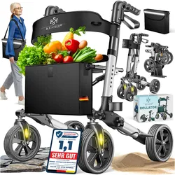 KESSER® Leichtgewicht Rollator faltbar mit Sitz, Griff, Tasche, schmal für Senioren Wohnung, Klappbar, Höhenverstellbar, Reflektoren   All Gelände Reifen Indoor-& Outdoor, Gehhilfe, Laufhilfe