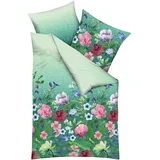 KAEPPEL Mako-Satin Wildblumen Grün 135 x 200 cm + 80 x 80 cm