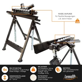 Lemodo Arbeitsbock Stahl 83–129 cm schwarz höhenverstellbar