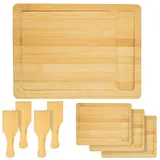 Dune Design 4 Personen Raclette Teller Set Holz - 30x22cm Pfännchen Untersetzer mit Spachtel