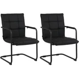 CLP 2er Set Stühle Gandia Echtleder I Freischwinger Mit Armlehnen I Gepolsterte Esszimmerstühle, Farbe:schwarz, Gestell Farbe:schwarz