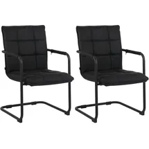 CLP 2er Set Stühle Gandia Echtleder I Freischwinger Mit Armlehnen I Gepolsterte Esszimmerstühle, Farbe:schwarz, Gestell Farbe:schwarz